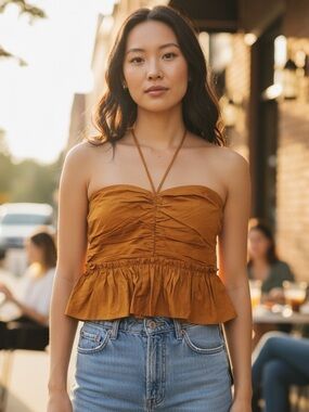 Express Rust mustard Halter Peplum Camisole
